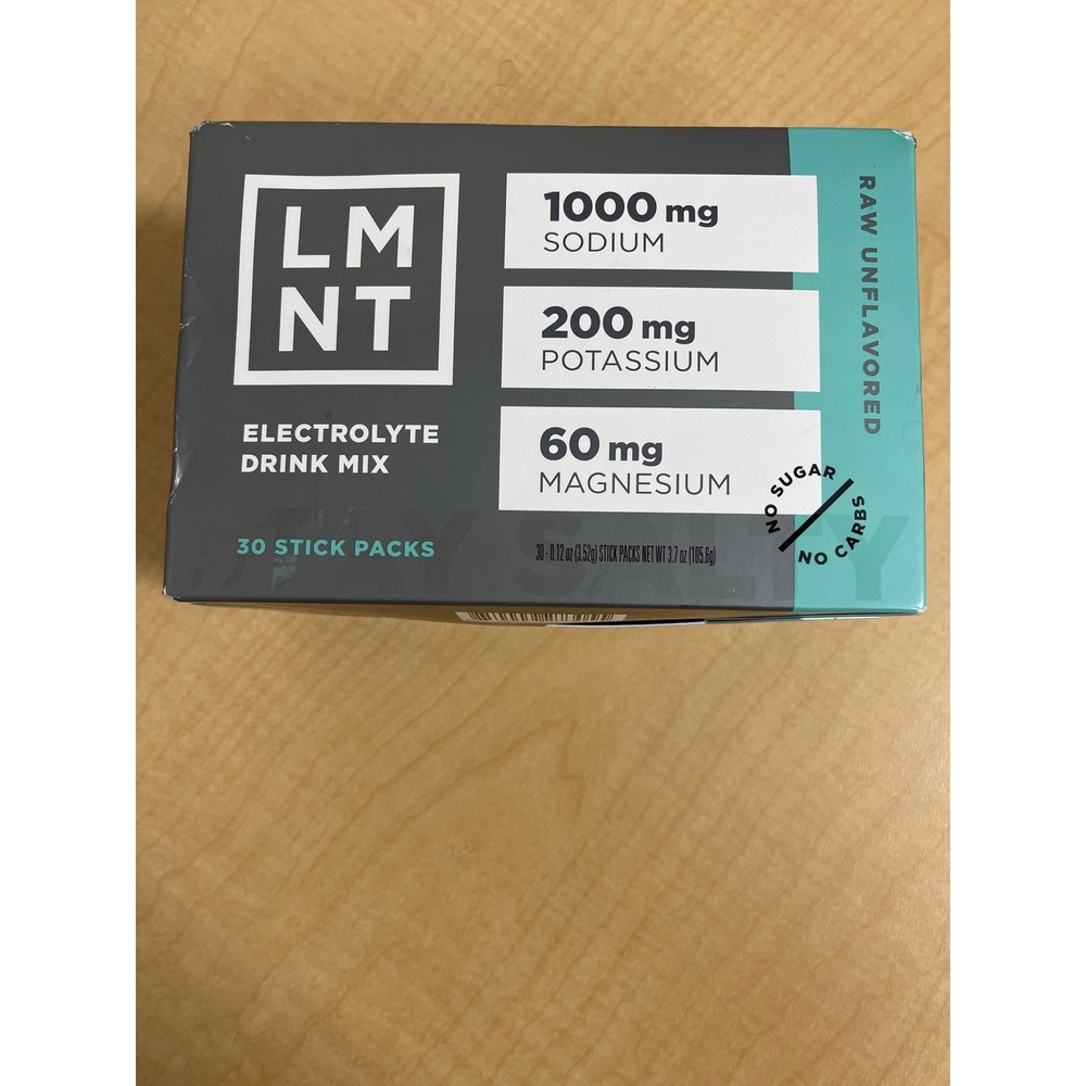 LMNT Electrolyte Drink Mix Raw Unflavored 30 Stick Packs Zero Sugar Hydration